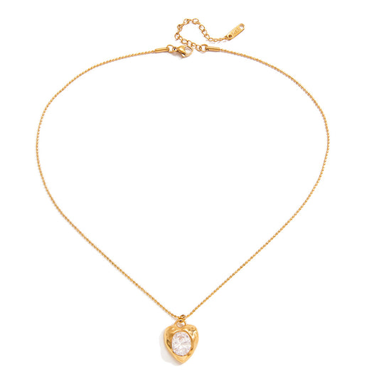 Stainless Steel Egg-Shaped Zircon Heart Necklace For Women