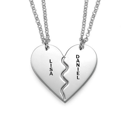 sterling silver couple necklace featuring a heart pendant with personalized names Lisa and Daniel, symbolizing love.