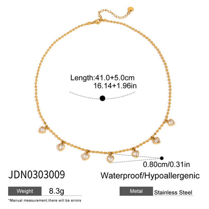 Stainless Steel Egg-Shaped Zircon Heart Necklace For Women