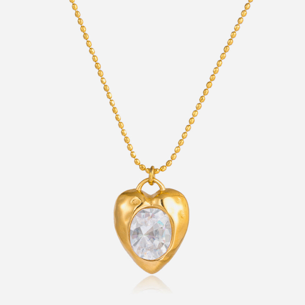 Stainless Steel Egg-Shaped Zircon Heart Necklace For Women