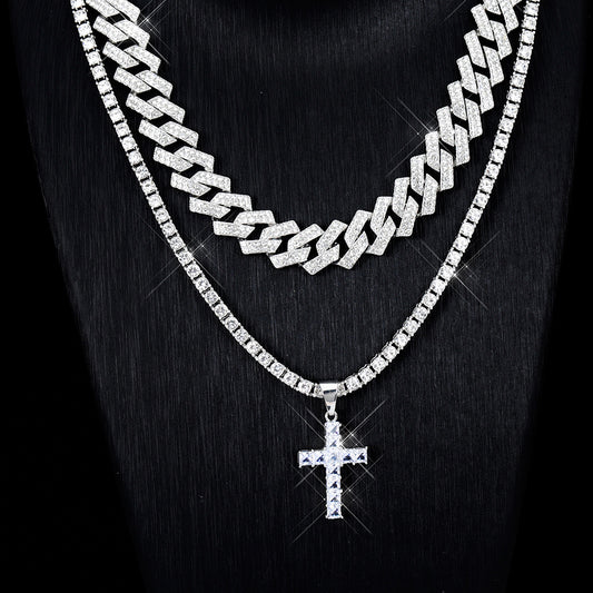 Zircon Cross Pendant Necklace Men Men's And Women's