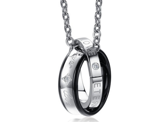 Double circle pendant men and women couple jewelry with titanium steel rings in black and silver colors