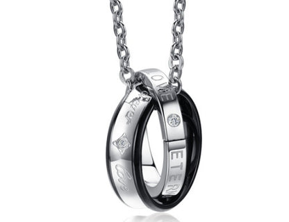 Double circle pendant men and women couple jewelry with titanium steel rings in black and silver colors