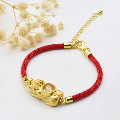 Matte Windmill Pixiu Bracelet With Braided Red Cord