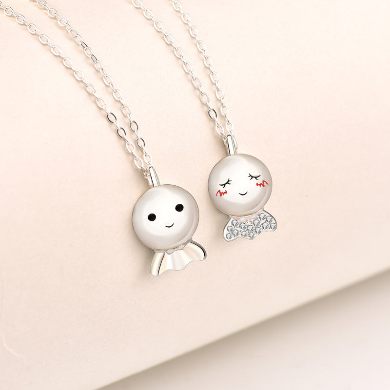 sterling silver couple necklace jewelry with sunny doll charm for anniversary gift