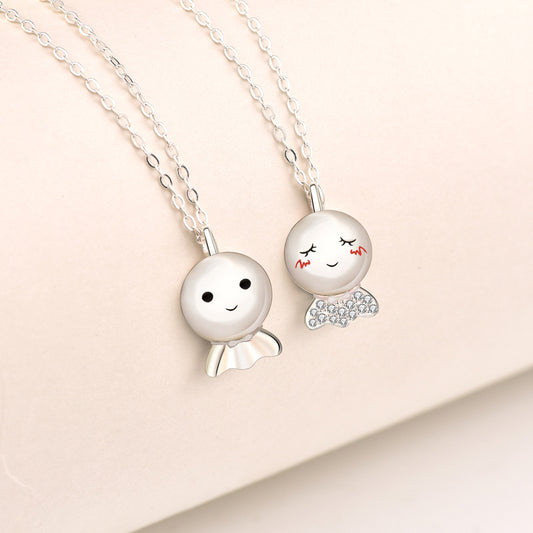 sterling silver couple necklace jewelry with sunny doll charm for anniversary gift