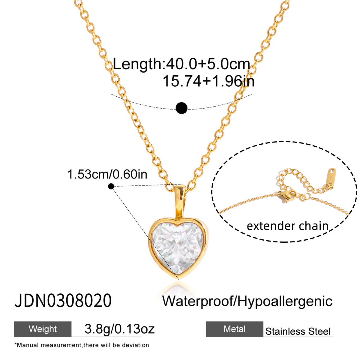 Stainless Steel Egg-Shaped Zircon Heart Necklace For Women