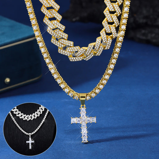 Zircon Cross Pendant Necklace Men Men's And Women's