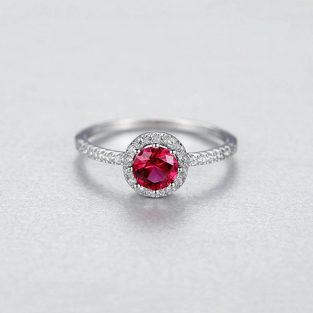 925 Silver Single-Row Diamond Ruby Ring For Women