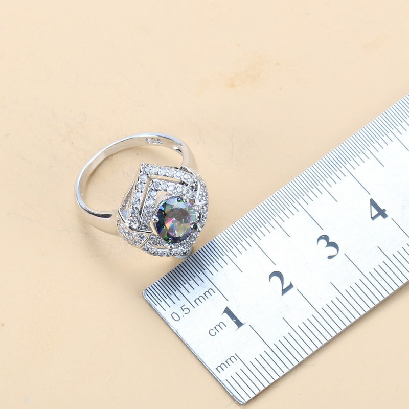 Inlaid Gemstone Pendant Earrings Necklace And Ring For Women