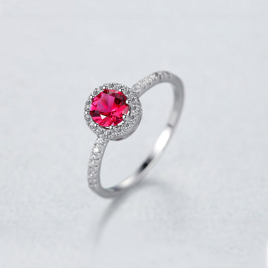 925 Silver Single-Row Diamond Ruby Ring For Women